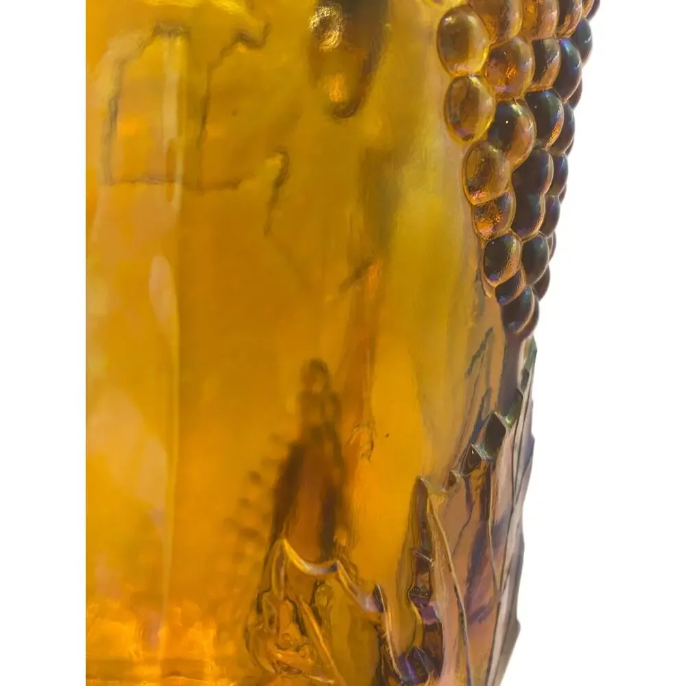 VTG 1970's Indiana Glass Pitcher in Harvest Grapes Pattern, Amber Carnival Glass